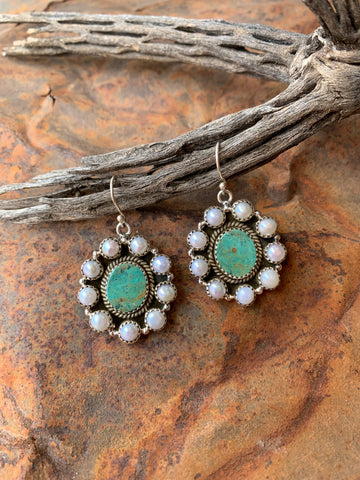 Pearl & Turquoise Cluster earrings