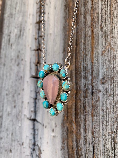 Rose Quartz & Turquoise Cluster necklace