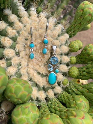 Turquoise and Topaz pendant & earring set