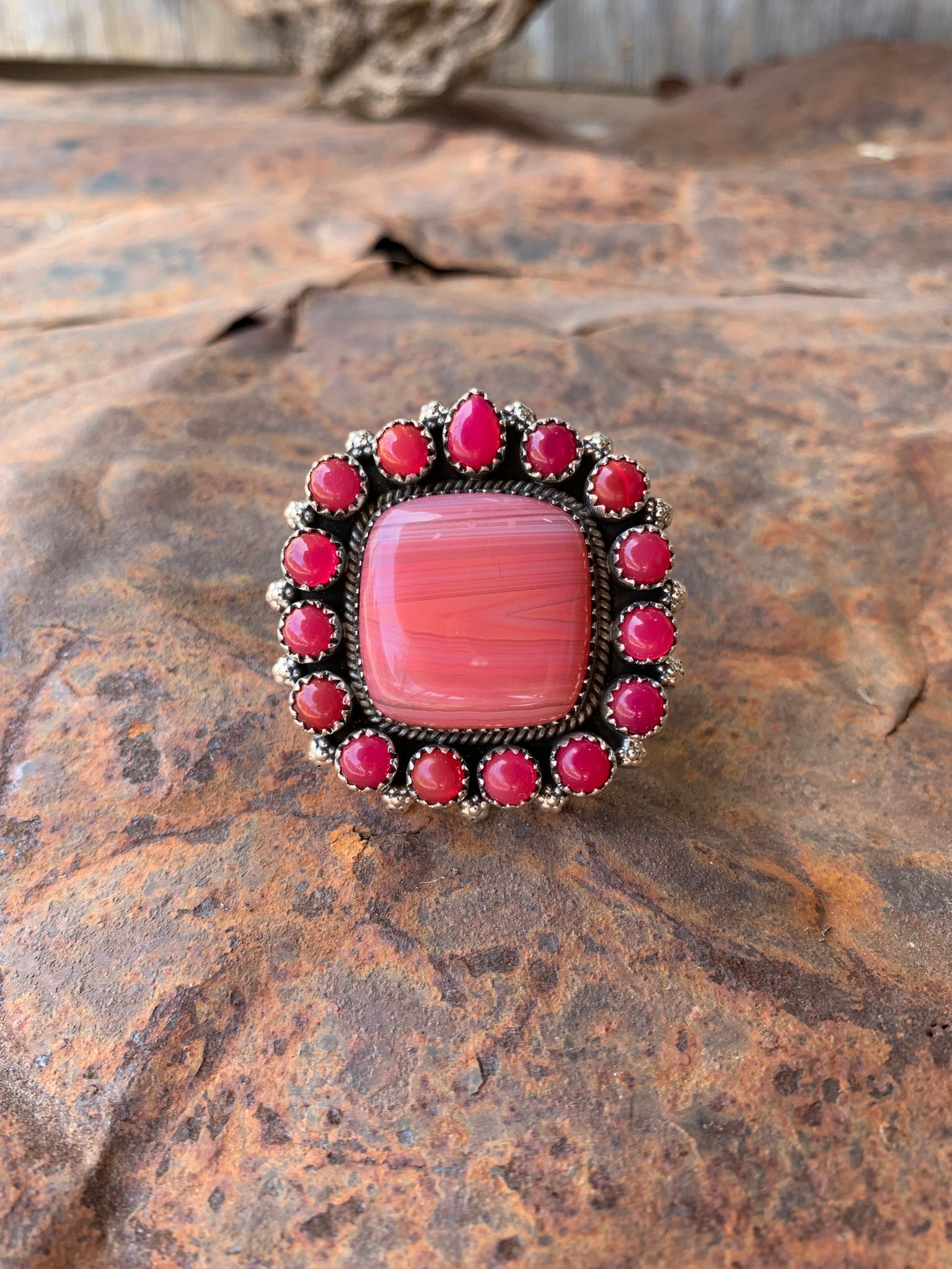 Pink Onyx & Agate Adjustable ring