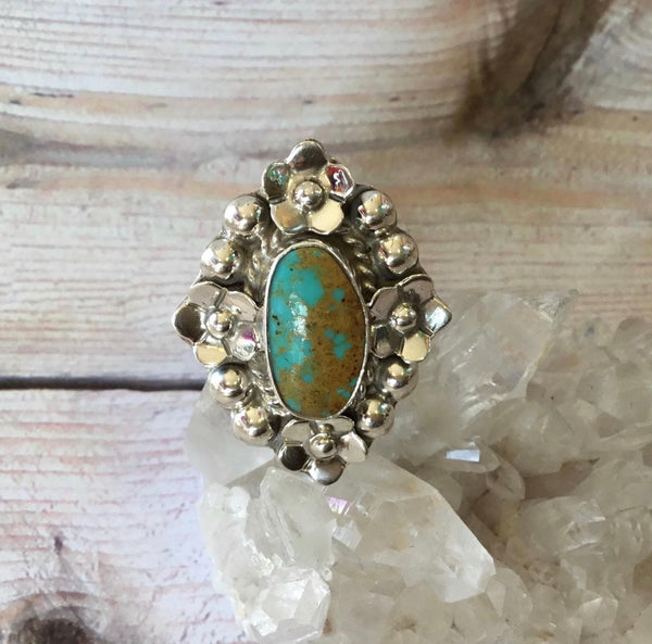 Number 8 Turquoise Floral ring size 8 1/2