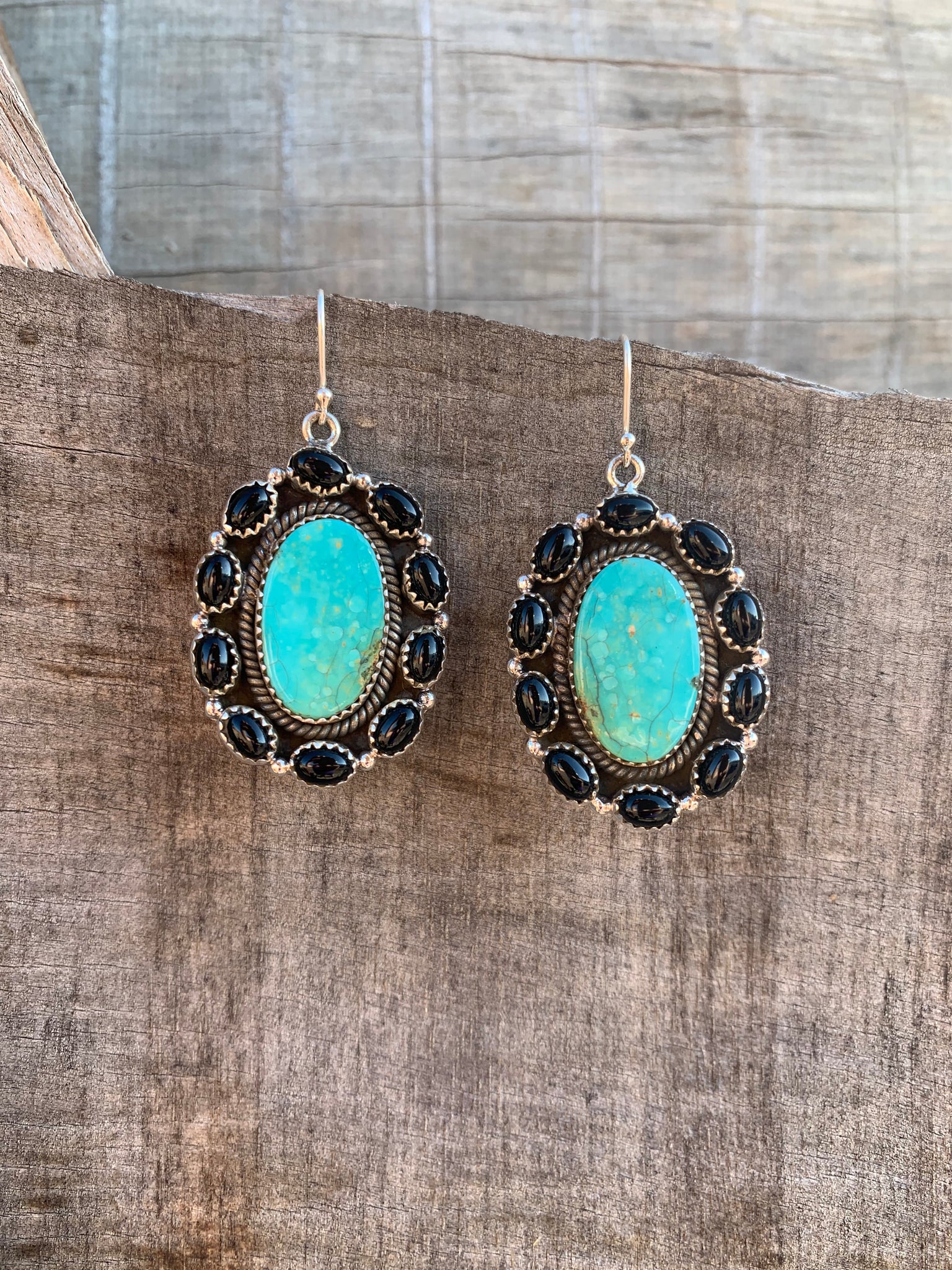 Onyx & Turquoise Cluster earrings