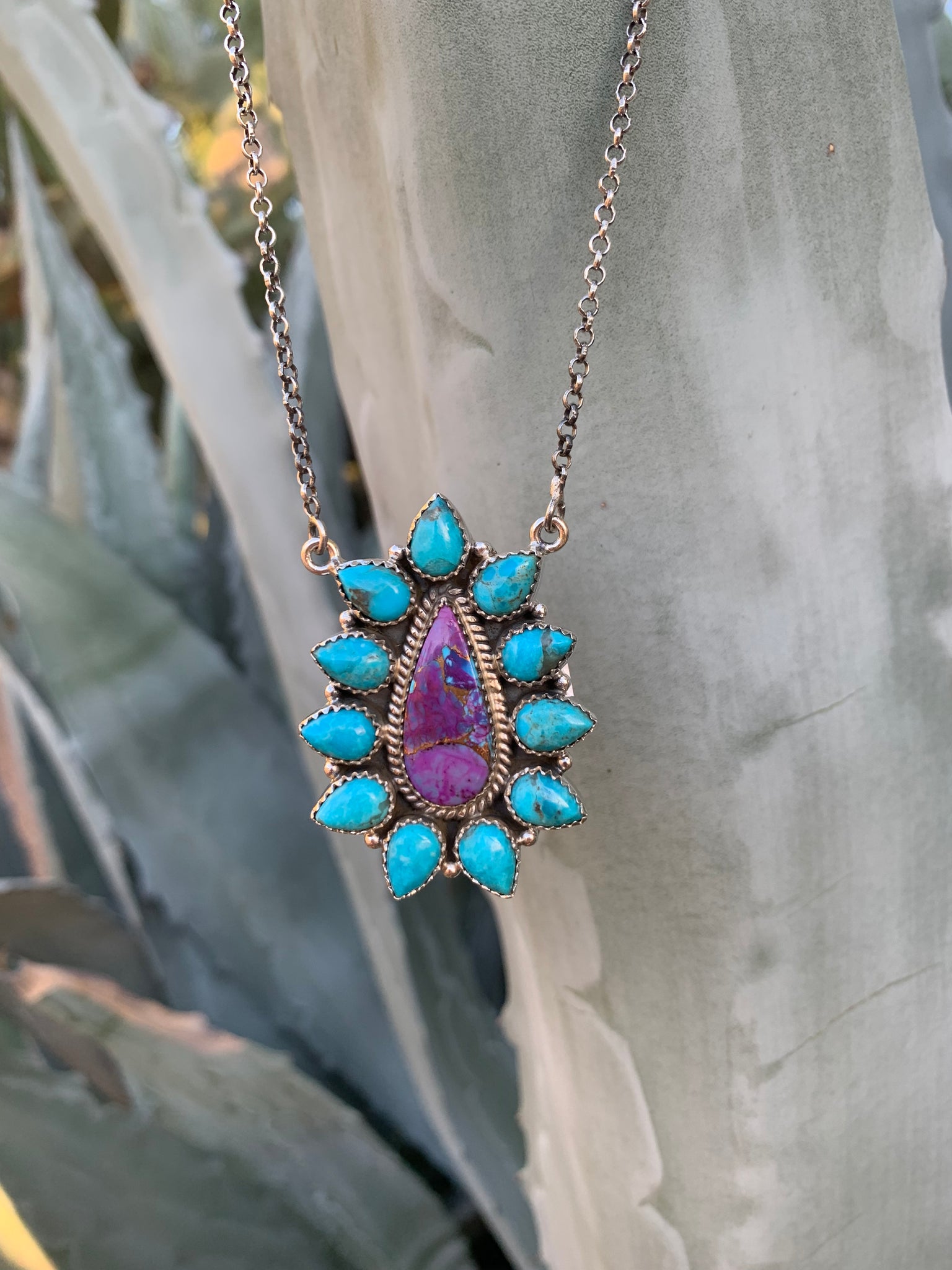 Purple Mohave & Turquoise Cluster necklace