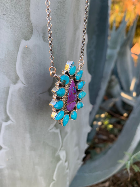 Purple Mohave & Turquoise Cluster necklace