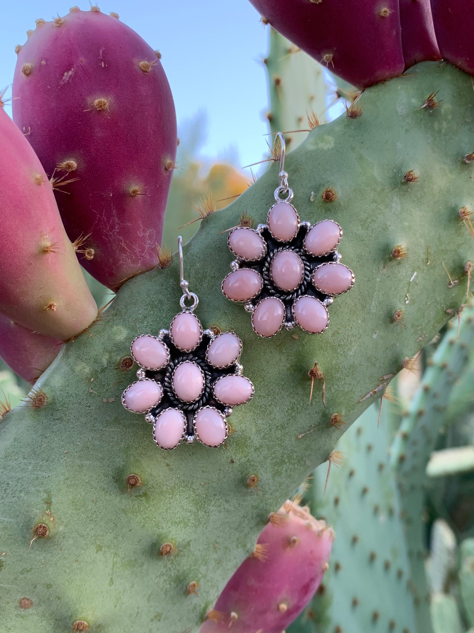 Pink Opal Cluster earrings
