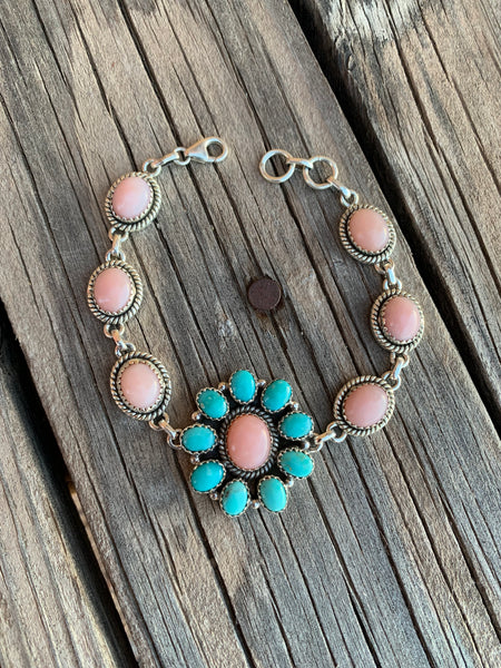 Cluster Turquoise & Pink Opal bracelet