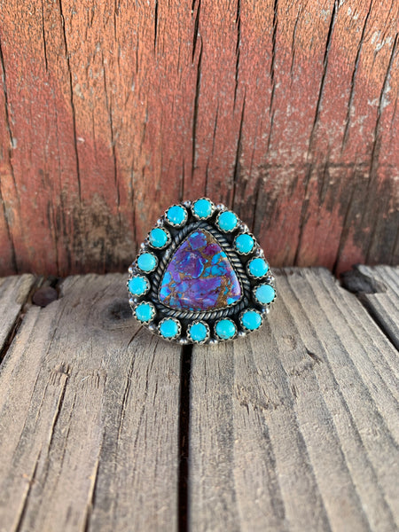 Cluster of Purple Mohave & Turquoise Adjustable ring