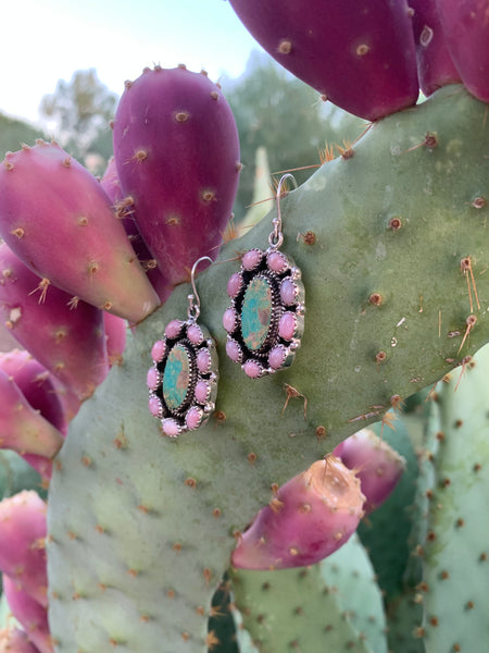 Pink Opal & Turquoise Cluster earrings