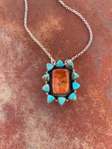 Apple Coral & Turquoise Cluster necklace