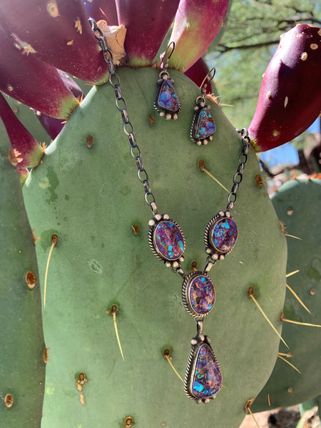 Lariat Purple Turquoise necklace & earring set