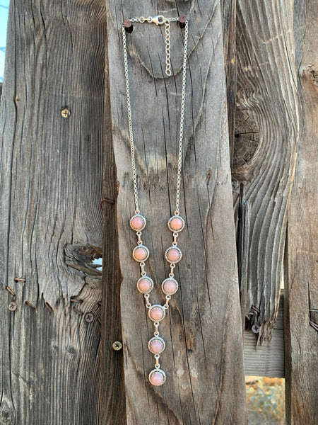Pink Opal Turquoise Y necklace