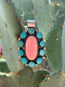 Pink Conch Shell & Turquoise Cluster pendant