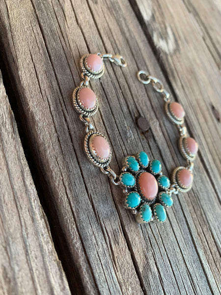 Cluster Turquoise & Pink Opal bracelet
