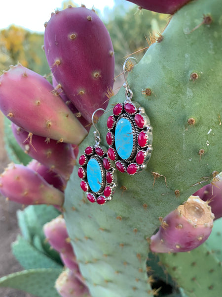 Pink Onyx & Turquoise Cluster earrings