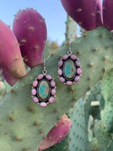 Pink Opal & Turquoise Cluster earrings