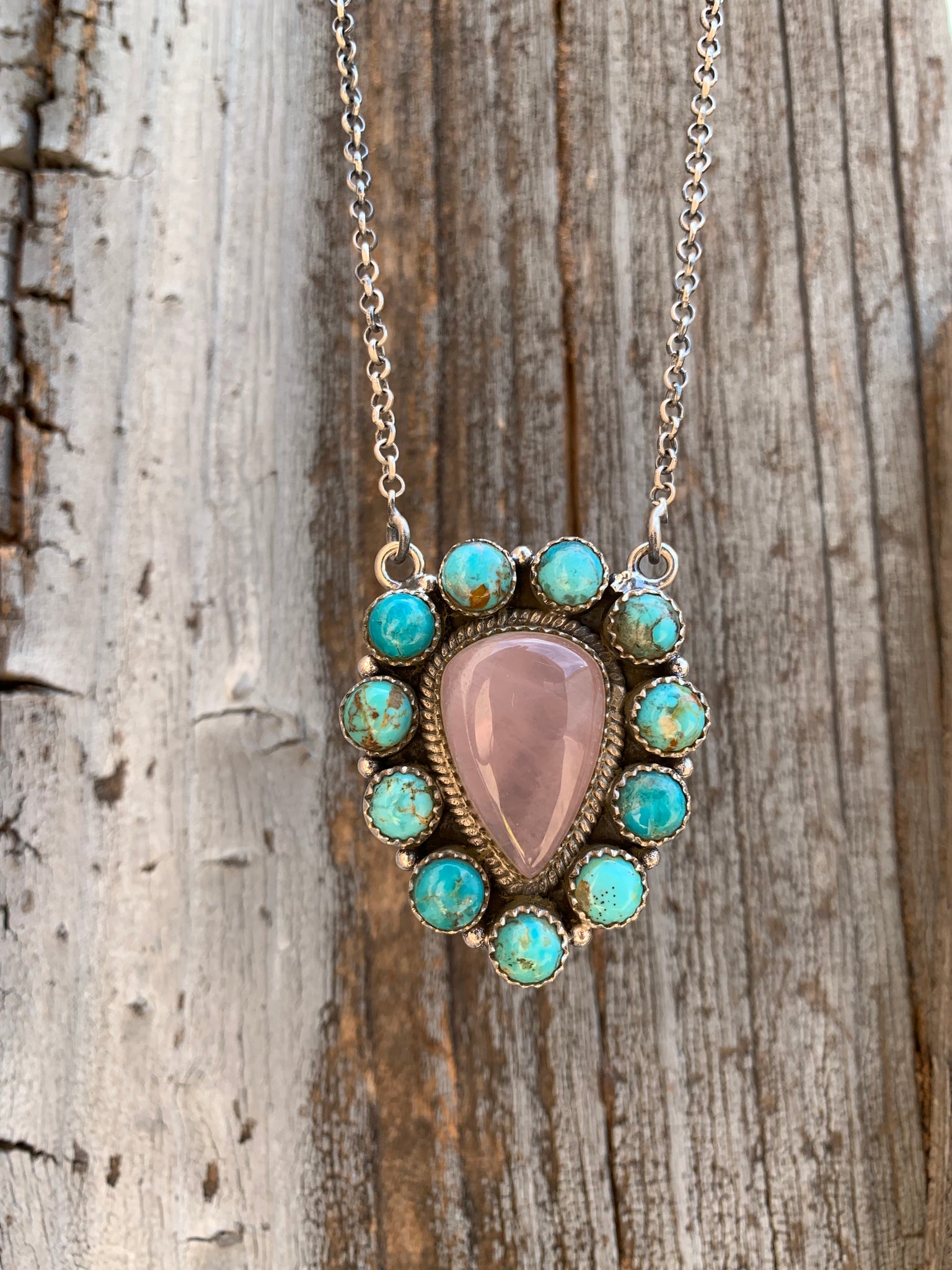 Rose Quartz & Turquoise Cluster necklace