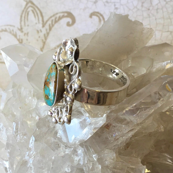Number 8 Turquoise Floral ring size 9