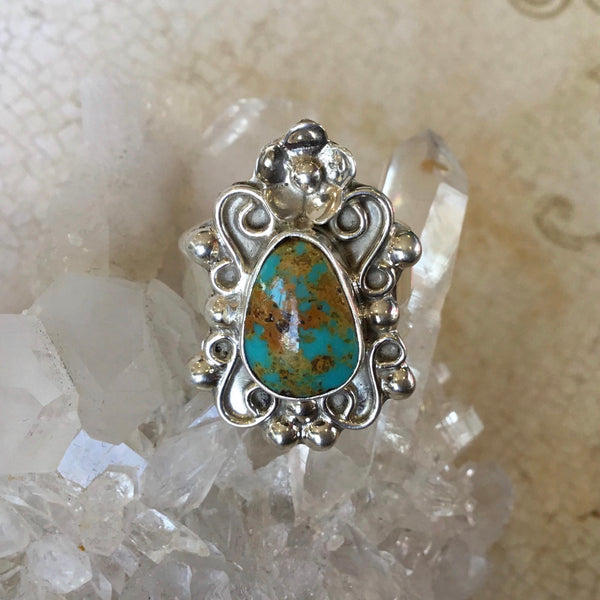 Number 8 Turquoise Floral ring size 9