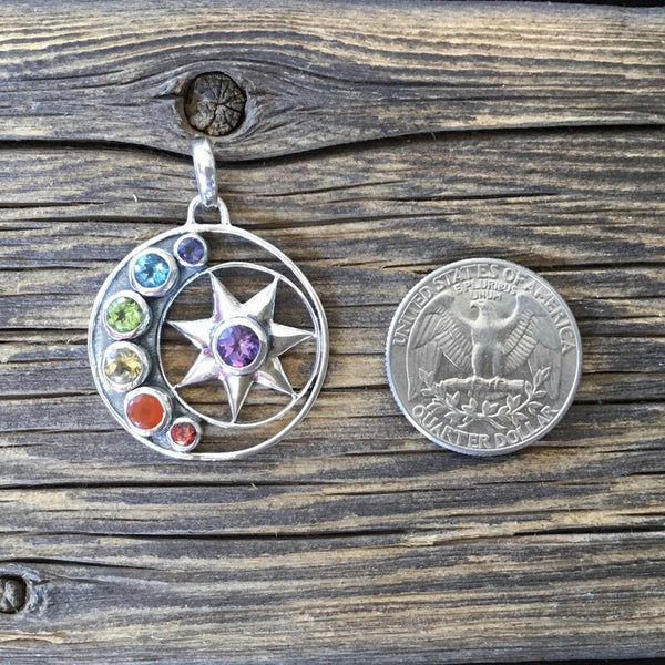 Multi-stone Chakra Pendant, sterling silver