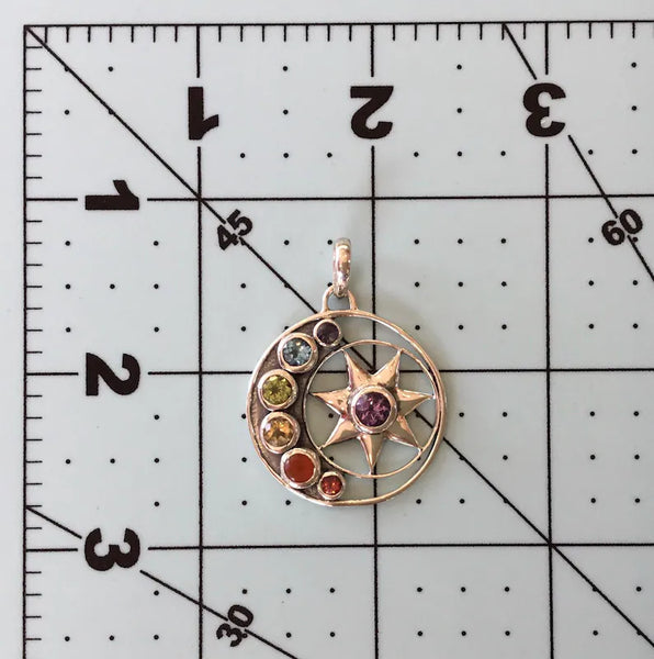 Multi-stone Chakra Pendant, sterling silver