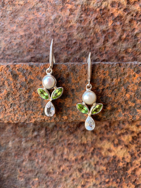 Peridot, Pearl and Topaz earrings