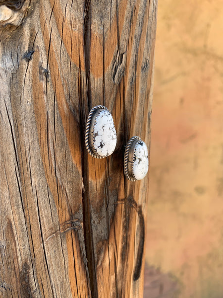 Oval of White Buffalo stud earrings