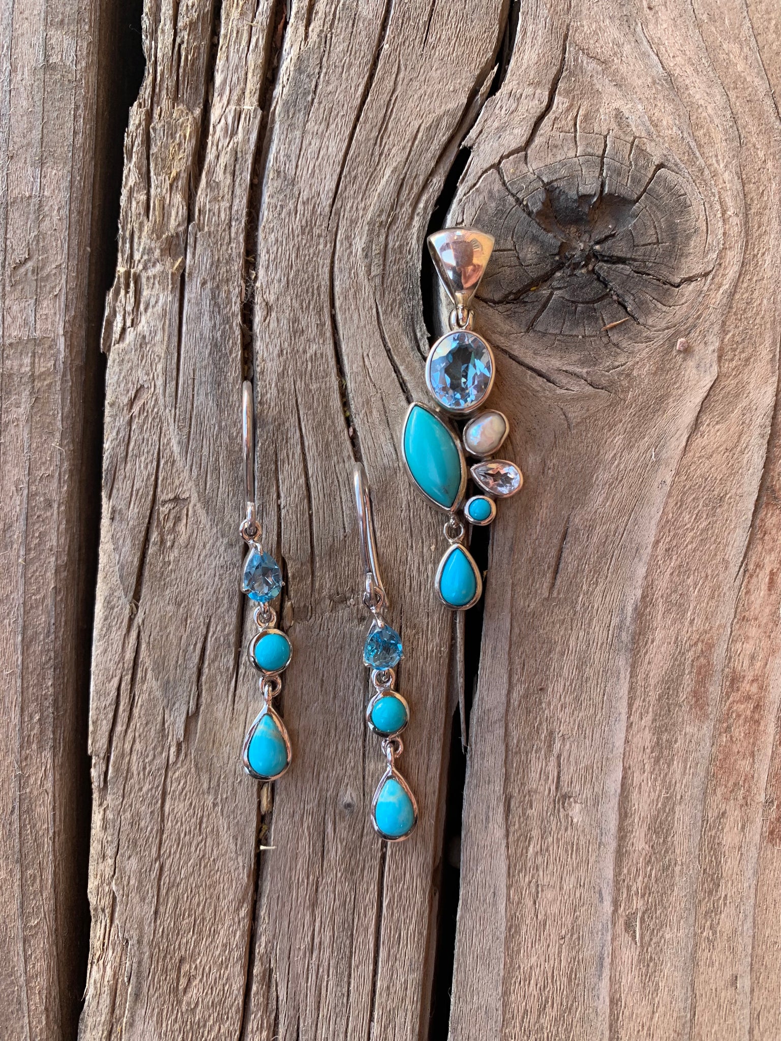 Turquoise and Blue Topaz pendant & earring set