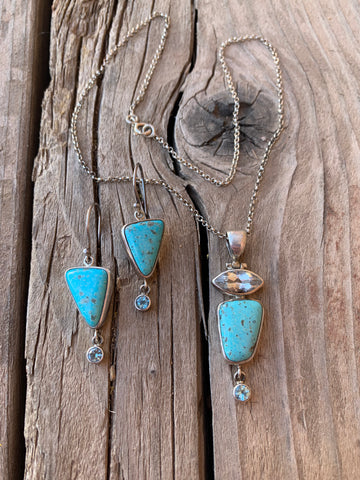 Turquoise and Blue Topaz pendant & earring set