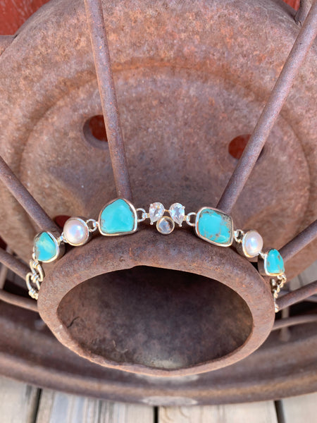 Turquoise, Pearl & Topaz Toggle bracelet