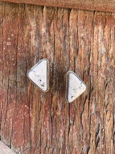 Triangle of White Buffalo stud earrings