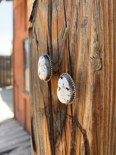 Oval of White Buffalo stud earrings
