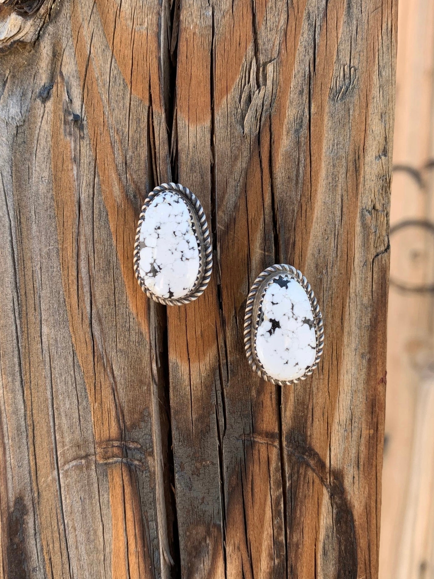 Oval of White Buffalo stud earrings