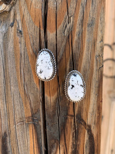Oval of White Buffalo stud earrings