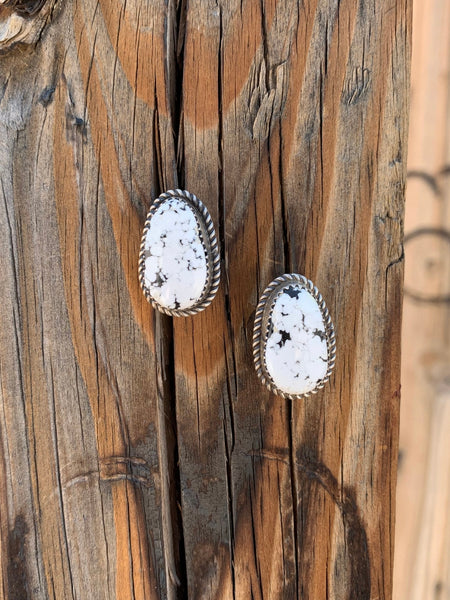 Oval of White Buffalo stud earrings