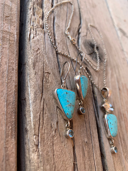 Turquoise and Blue Topaz pendant & earring set