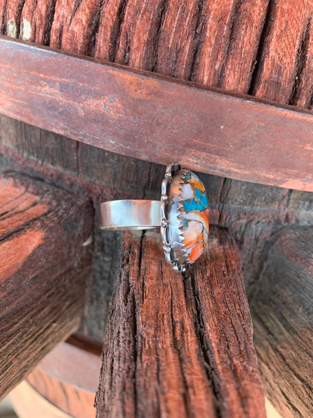 Oval of Turquoise & Spiny Oyster Shell Adjustable ring