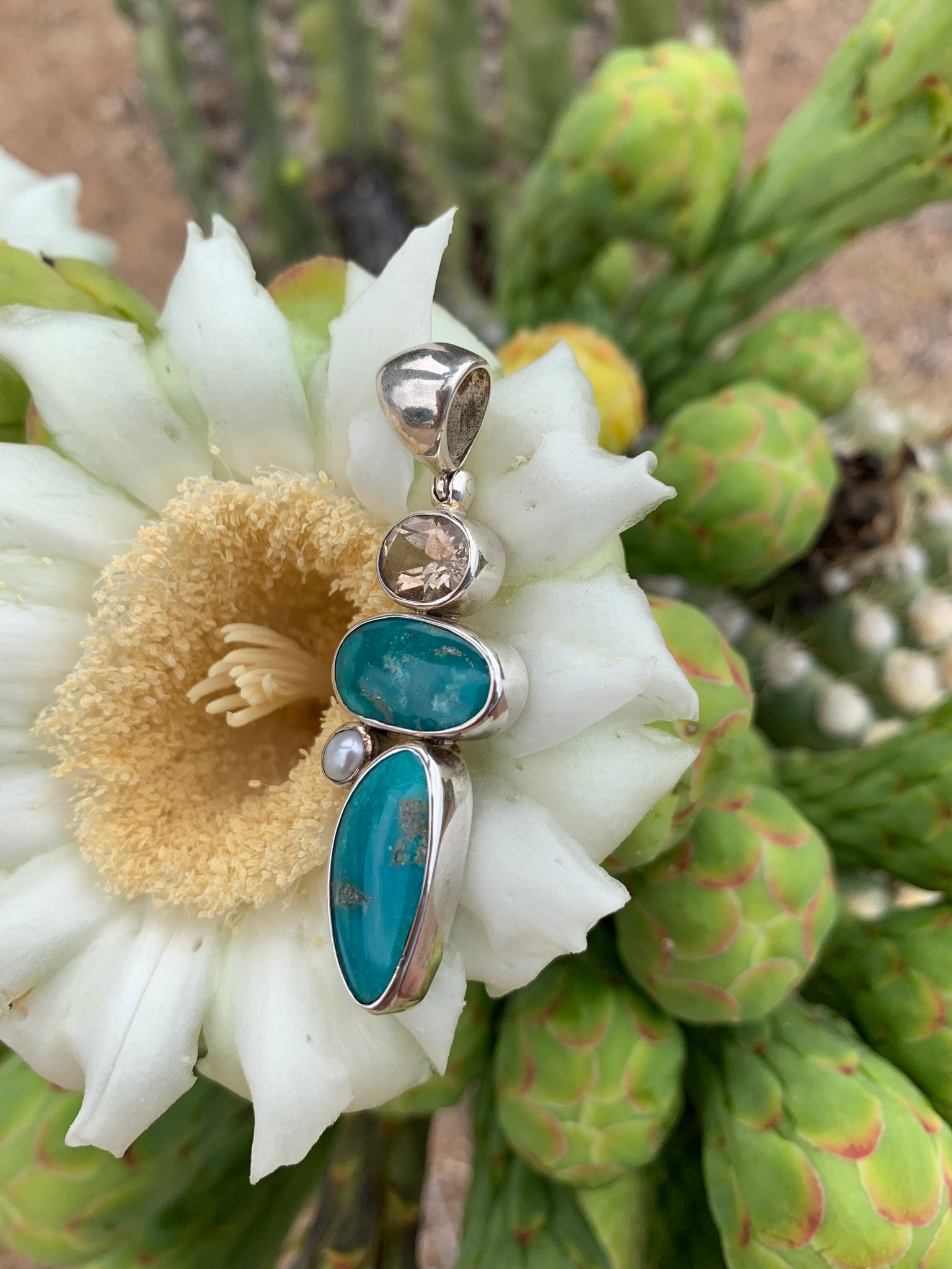Turquoise, Pearl and Topaz pendant