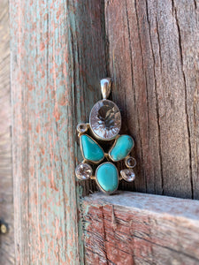 Quartz, Turquoise and Topaz pendant