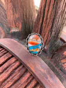 Oval of Turquoise & Spiny Oyster Shell Adjustable ring