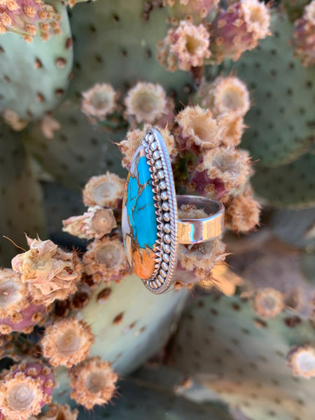 Teardrop of Turquoise & Spiny Oyster Shell Adjustable ring