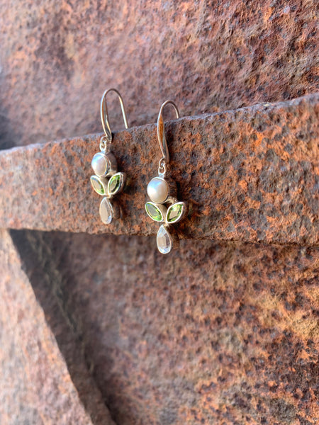 Peridot, Pearl and Topaz earrings