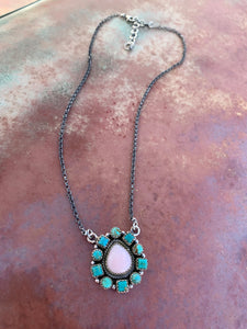 Pink Opal & Turquoise Cluster necklace