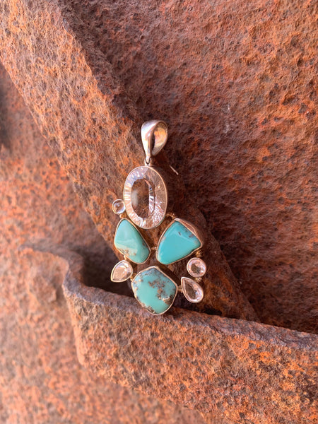 Quartz, Turquoise and Topaz pendant