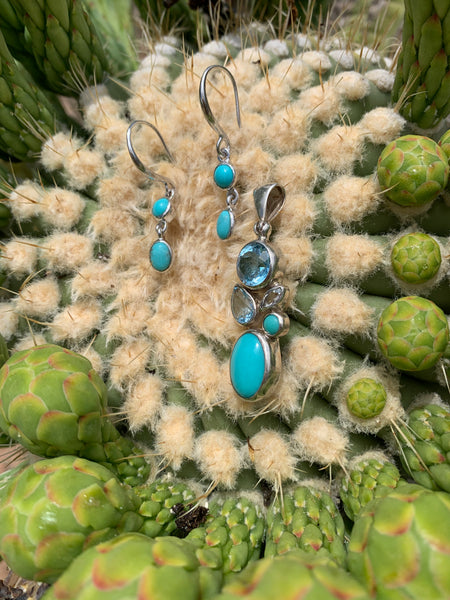 Turquoise and Topaz pendant & earring set