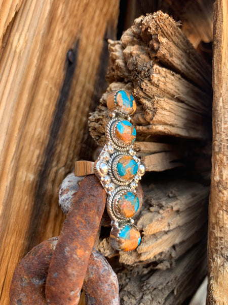 Adjustable Turquoise & Spiny Oyster ring