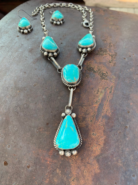 Lariat Kingman Turquoise necklace & earring set