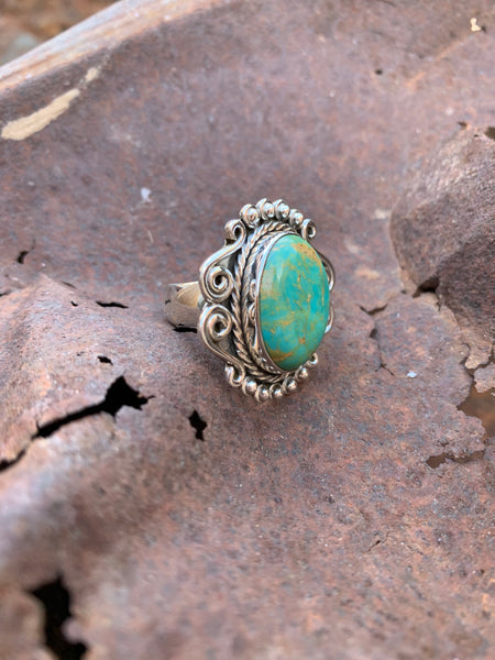Swirls Oval Turquoise ring size 8 1/2