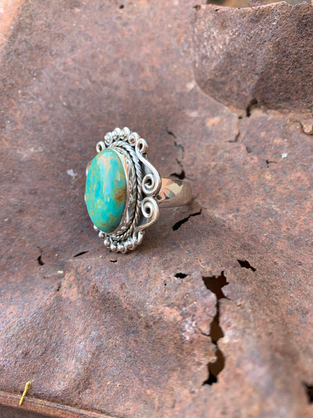 Swirls Oval Turquoise ring size 8 1/2