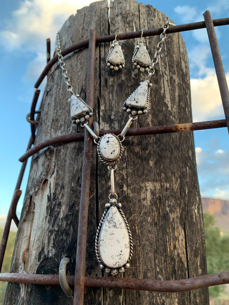 White Buffalo Lariat necklace & earring set