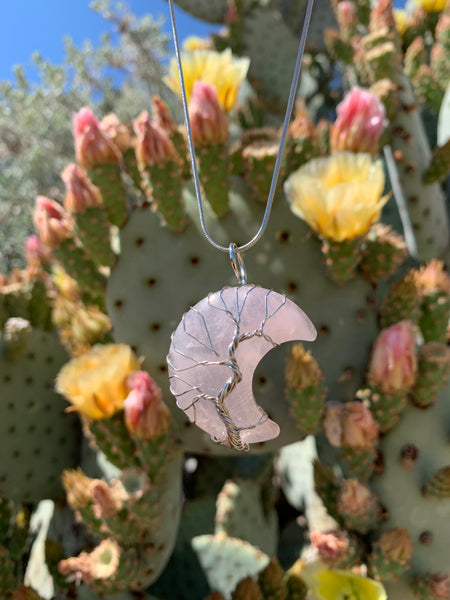 Moon Wire-wrapped Rose Quartz pendant